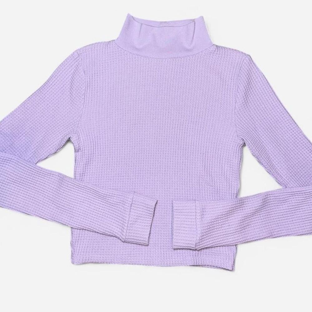 Aerie Lavender Purple Ribbed Knit Cropped Turtleneck Long Sleeve Shirt
